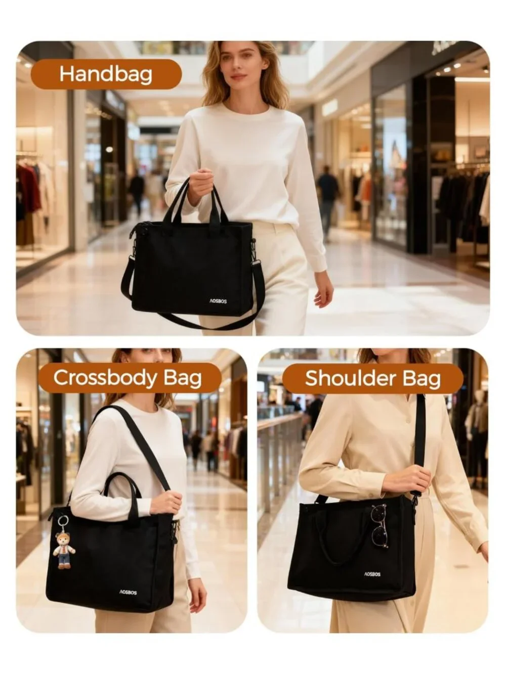Aosbos Canvas Tote Bag with Zipper 14